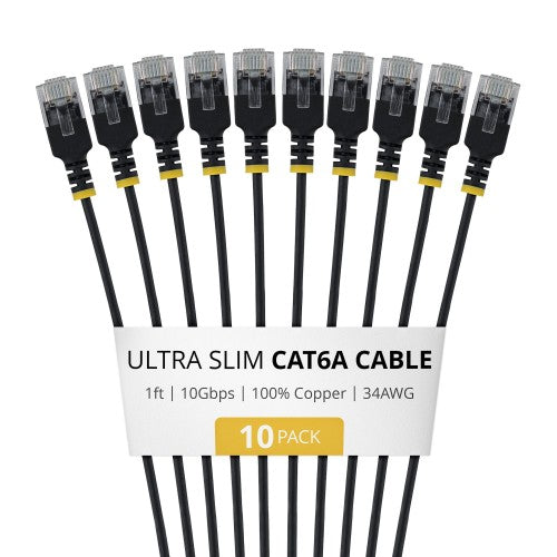StarTech.com 6AUTP34BKS1FT10PK networking cable Black 12" (0.305 m) Cat6a U/UTP (UTP) Round