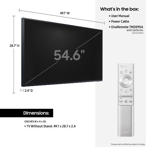 Samsung Qn55Lst7Dafxza The Terrace Lst7D Qn55Lst7Daf 54.6" Smart Led-Lcd Tv 4K Uhdtv High Dynamic Range (Hdr) Titan Black
