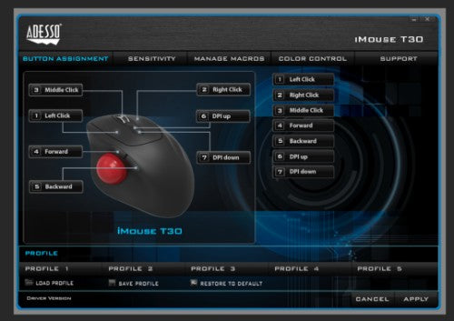 Adesso iMouse T30 mouse Office Right-hand RF Wireless Trackball 4800 DPI