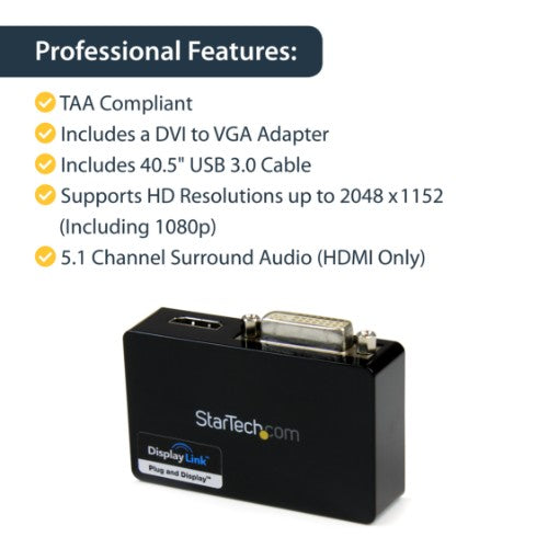 StarTech.com USB32HDDVII USB graphics adapter 2048 x 1152 pixels Black