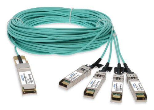 AddOn Networks QSFP28-4SFP28-AOC20M-DE-AO InfiniBand/fibre optic cable 787.4" (20 m) 4x SFP28 AOC Aqua color, Stainless steel