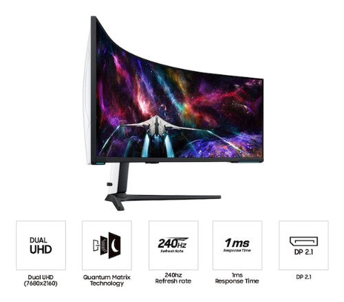 Samsung S57CG952NN 57" 32:9, VA panel, 240Hz, 7680x2160, fully adjustable stand, HDMI/DP/USB Hub, FreesyncPremium Pro, 1 yr wrty