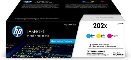 HP 202X 3-pack High Yield Cyan/Magenta/Yellow Original LaserJet Toner Cartridges