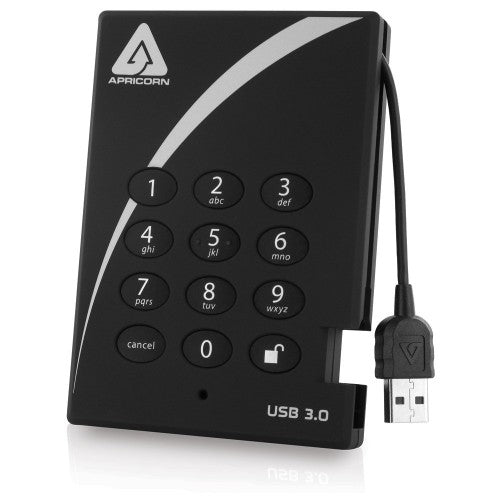 Apricorn Aegis Padlock external hard drive 2 TB 5400 RPM USB Type-A 3.2 Gen 1 (3.1 Gen 1) Black