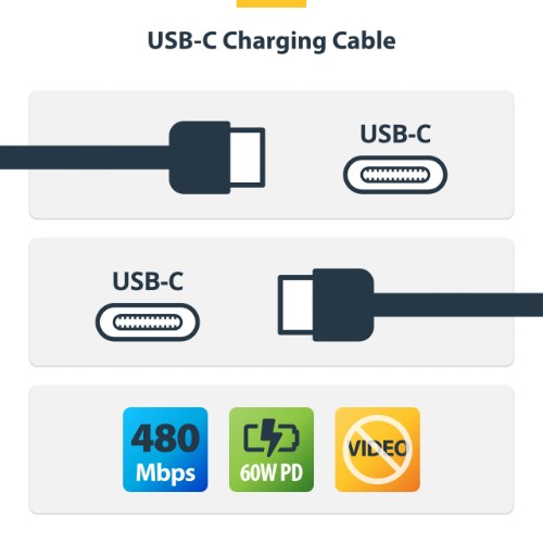 StarTech.com USB2CC10FBKE USB cable USB 2.0 118.1" (3 m) USB C 0.48 Gbit/s 60 W Black