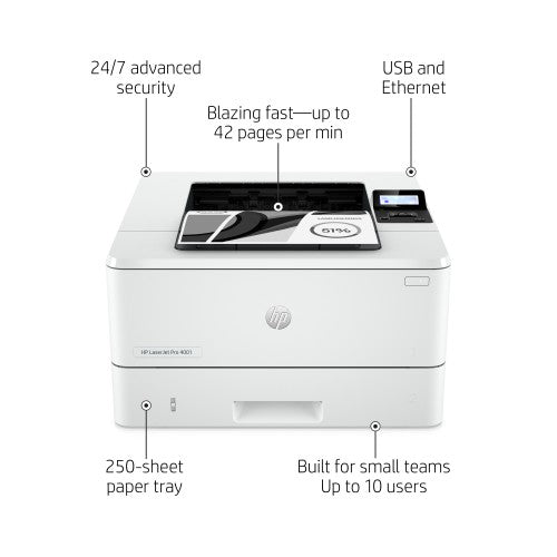 HP LaserJet Pro 4001n Black and white Printer, Ethernet Only