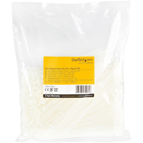 StarTech.com CBMZT6NK cable tie Releasable cable tie Nylon, Plastic White 1000 pc(s)