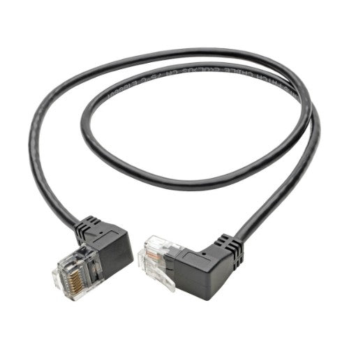 Tripp Lite Right-Angle Cat6 UTP Patch Cable (RJ45) - M/M, Gigabit, Snagless, Molded, Slim, Black, 0.31 m