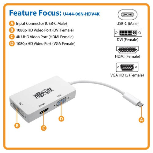 Tripp Lite U444-06N-HDV4K USB graphics adapter 3840 x 2160 pixels White