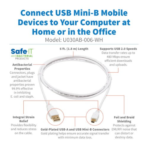 Tripp Lite U030AB-006-WH USB cable USB 2.0 72" (1.83 m) USB A Mini-USB B White