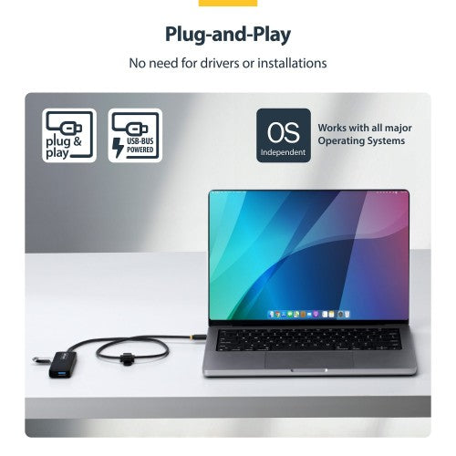 StarTech.com H5C4A-USB-HUB-2 interface hub USB 3.2 Gen 1 (3.1 Gen 1) Type-C 5000 Mbit/s Black