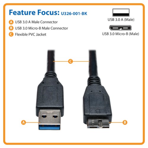 Tripp Lite U326-001-BK USB cable USB 3.2 Gen 1 (3.1 Gen 1) 11.8" (0.3 m) USB A Micro-USB B Black