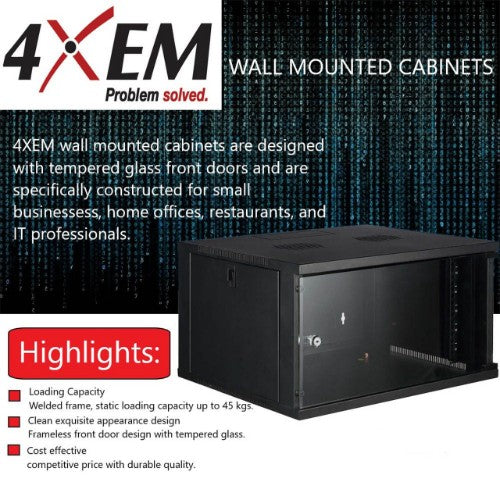 4XEM 4XRACK12UD rack cabinet 12U Wall mounted rack Black
