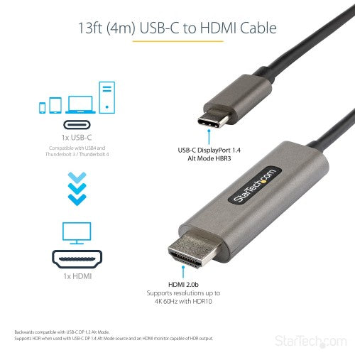 StarTech.com CDP2HDMM4MH video cable adapter 157.5" (4 m) HDMI Type A (Standard) USB Type-C Black, Silver
