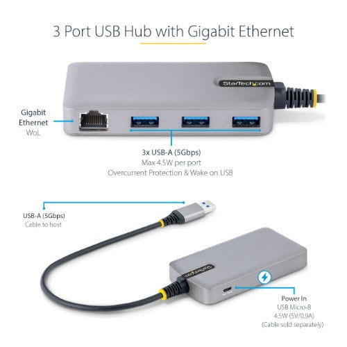 StarTech.com 5G3AGBB-USB-A-HUB laptop dock/port replicator Wired USB 3.2 Gen 1 (3.1 Gen 1) Type-A Gray