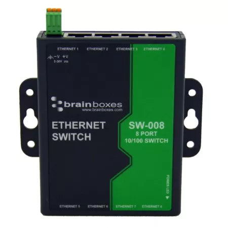 Brainboxes SW-008 network switch Unmanaged Fast Ethernet (10/100) Black, Green