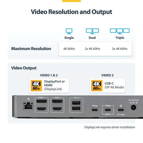 StarTech.com DK30C2DPEPRN laptop dock/port replicator Wired USB 3.2 Gen 2 (3.1 Gen 2) Type-C Gray