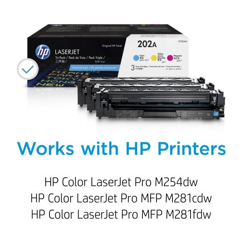 HP 202A 3-pack Cyan/Magenta/Yellow Original LaserJet Toner Cartridges