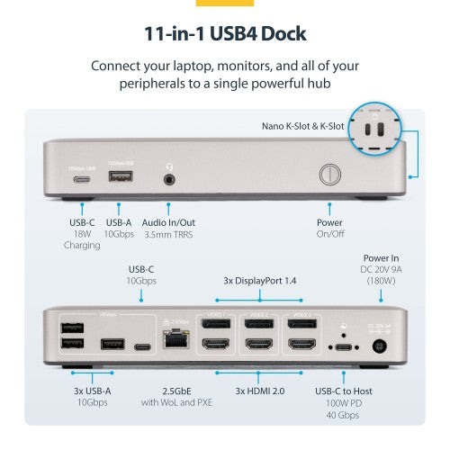 StarTech.com 150N-USB4DOCK-TRIPLE laptop dock/port replicator Wired USB4 Gray