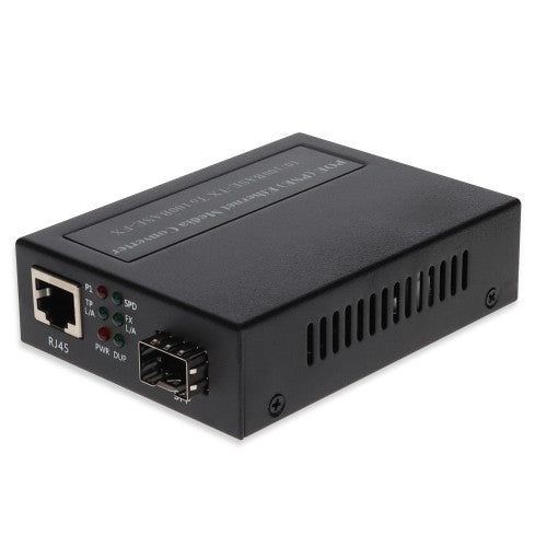 AddOn Networks 10/100Base-TX(RJ-45) to 100Base-FX(LC) MMF 1310nm 2km POE Media Converter network media converter 100 Mbit/s Multi-mode, Single-mode Black