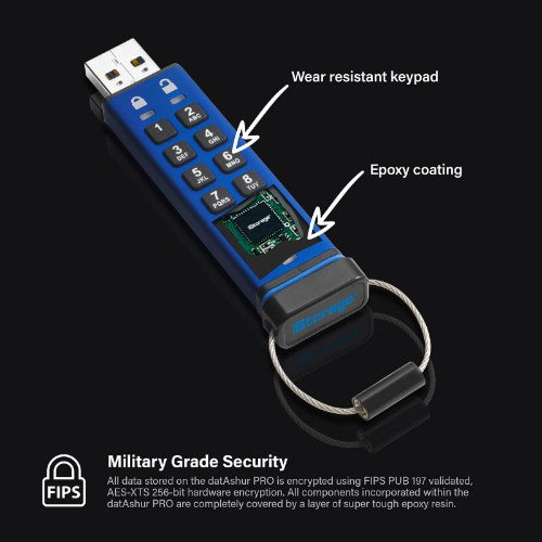 iStorage datAshur Pro USB3 256GB USB flash drive USB Type-A 3.2 Gen 1 (3.1 Gen 1) Blue