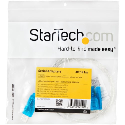 StarTech.com ICUSB232SM3 cable gender changer DB-9 USB 2.0 A Blue, Transparent