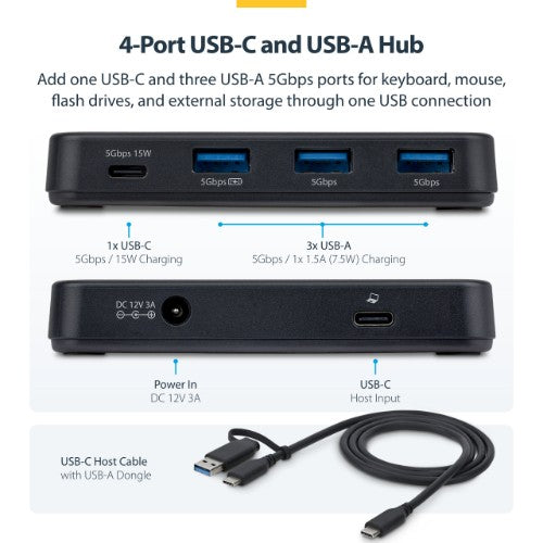 StarTech.com 311NA-USB-HUB interface hub USB 3.2 Gen 1 (3.1 Gen 1) Type-C 5000 Mbit/s Black