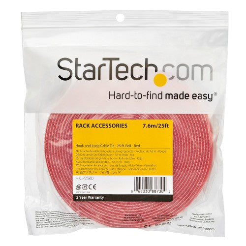 StarTech.com HKLP25RD cable tie Hook & loop cable tie Nylon Red 1 pc(s)