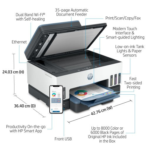 HP Smart Tank 7602 Wireless All-in-One Color Printer, Two-sided printing; Copier, Scanner