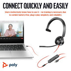 HP Poly Blackwire 3315 Monaural Microsoft Teams Certified USB-C Headset +3.5mm Plug +USB-C/A Adapter