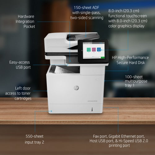 HP LaserJet Enterprise M636fh Multifunction Black and white Printer, Ethernet Only; Copier, Scanner