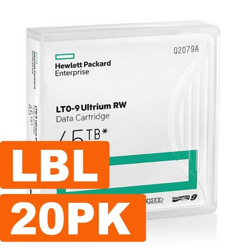 HPE LTO-9 Ultrium 45TB RW Non Custom Labeled 20 Data Cartridges with Cases