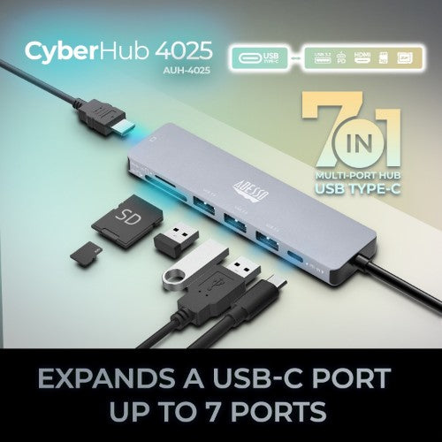 Adesso AUH-4025 laptop dock/port replicator Wired USB 3.2 Gen 2 (3.1 Gen 2) Type-C Aluminum