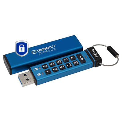 Kingston Technology IronKey 16GB Keypad 200, FIPS 140-3 Lvl 3 AES-256 Hardware Encrypted