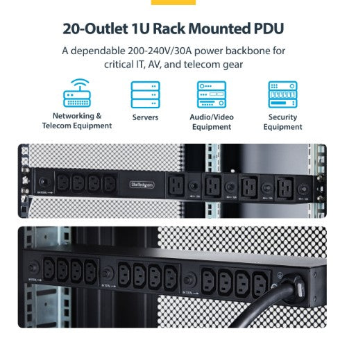 StarTech.com 2030B8H-RACK-PDU-IC power distribution unit (PDU) 20 AC outlet(s) 1U Black
