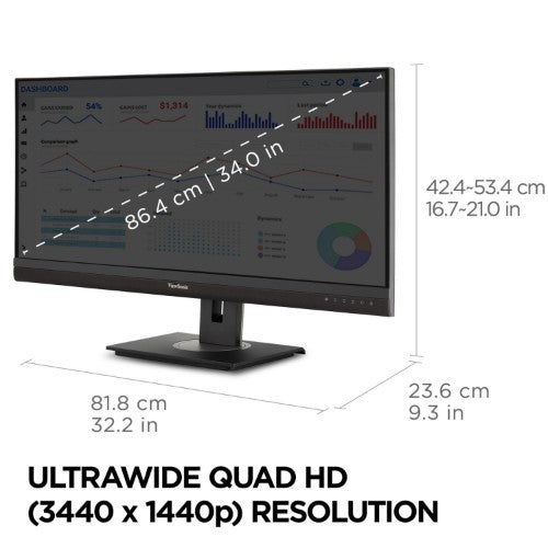 Viewsonic VG Series VG3456A computer monitor 34" 3440 x 1440 pixels Wide Quad HD LED Black