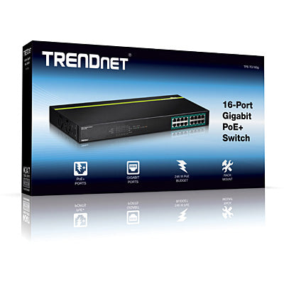 Trendnet TPE-TG160G network switch Unmanaged L2 Gigabit Ethernet (10/100/1000) Power over Ethernet (PoE) 1U Black