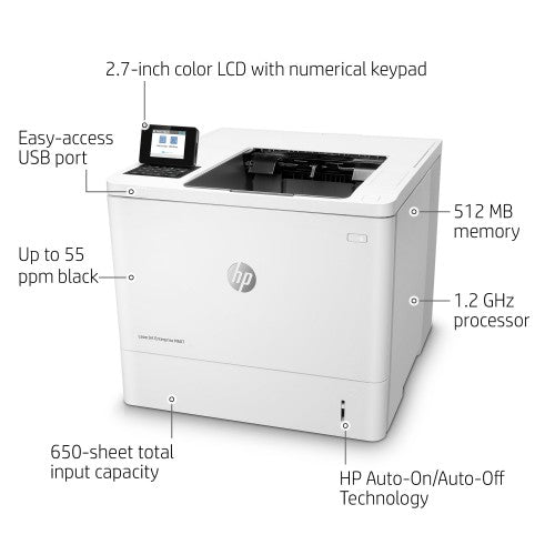 HP LaserJet Enterprise M607n Wireless Black and white Printer, Ethernet Only