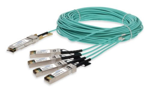 AddOn Networks QSFP28-4SFP28-AOC20M-DE-AO InfiniBand/fibre optic cable 787.4" (20 m) 4x SFP28 AOC Aqua color, Stainless steel