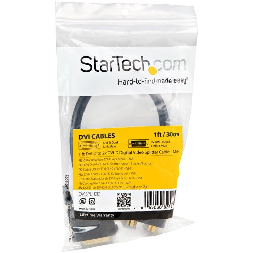 StarTech.com DVISPL1DD DVI cable 11.8" (0.3 m) DVI-D 2 x DVI-D Black