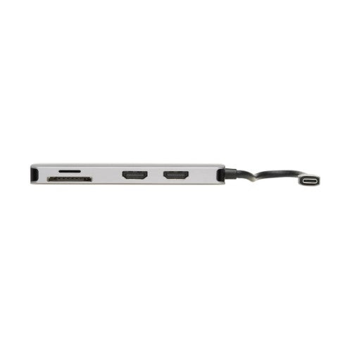 Tripp Lite USB-C Dock, Dual Display - 4K 60 Hz HDMI, USB 3.2 Gen 1, USB-A Hub, Memory Card, 100W PD Charging, Gray