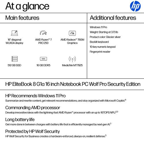 HP EliteBook 8 G1a 16 inch Notebook PC Wolf Pro Security Edition Silver