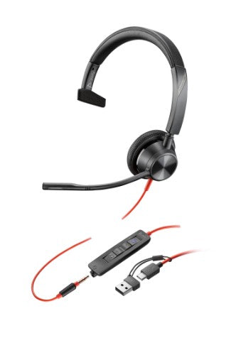 HP Poly Blackwire 3315 Microsoft Teams Certified Headset +USB-C/A Adapter TAA