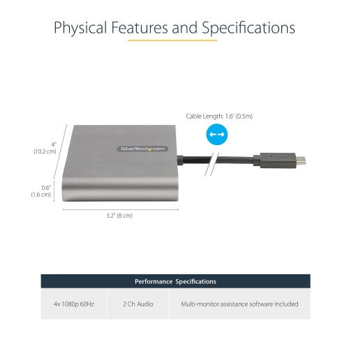 StarTech.com USBC2HD4 USB graphics adapter 1920 x 1080 pixels Gray