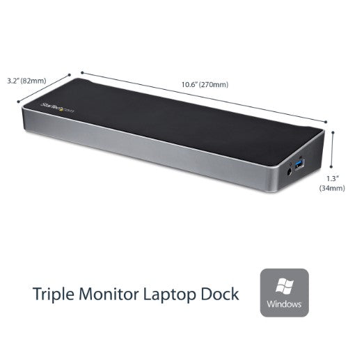 StarTech.com USB3DOCKH2DP laptop dock/port replicator Wired USB 3.2 Gen 1 (3.1 Gen 1) Type-A Black, Silver
