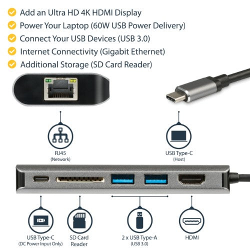 StarTech.com DKT30CSDHPD3 laptop dock/port replicator Wired USB 3.2 Gen 1 (3.1 Gen 1) Type-C Black, Gray