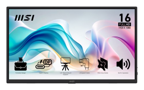 MSI PRO MP165 E6 portable TV/monitor Portable monitor Black 15.6" LED 1920 x 1080 pixels
