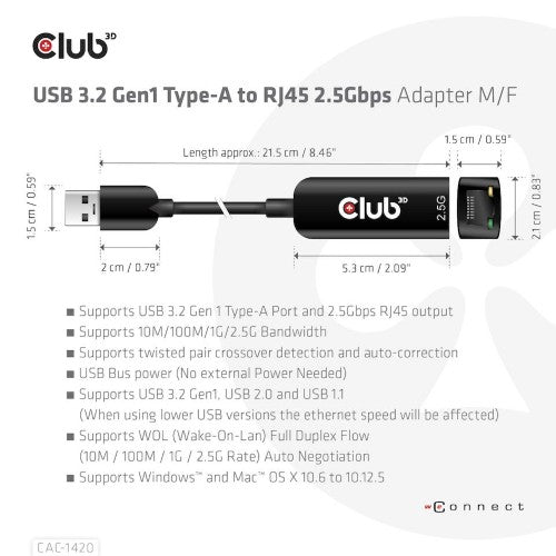 CLUB3D CAC-1420 network card Ethernet 2500 Mbit/s