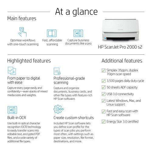 HP ScanJet Pro 2000 s2 Sheet-fed scanner 600 x 600 DPI A4 Black, White