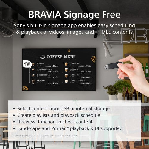 Sony FW-43EZ20L signage display Digital signage flat panel 43" LED Wi-Fi 350 cd/m² 4K Ultra HD Black Android 16/7